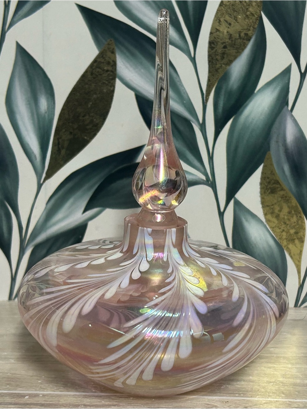 Vintage Crystal Clear Pink Iridescent Art Glass Perfume Bottle - Picture 3 of 9